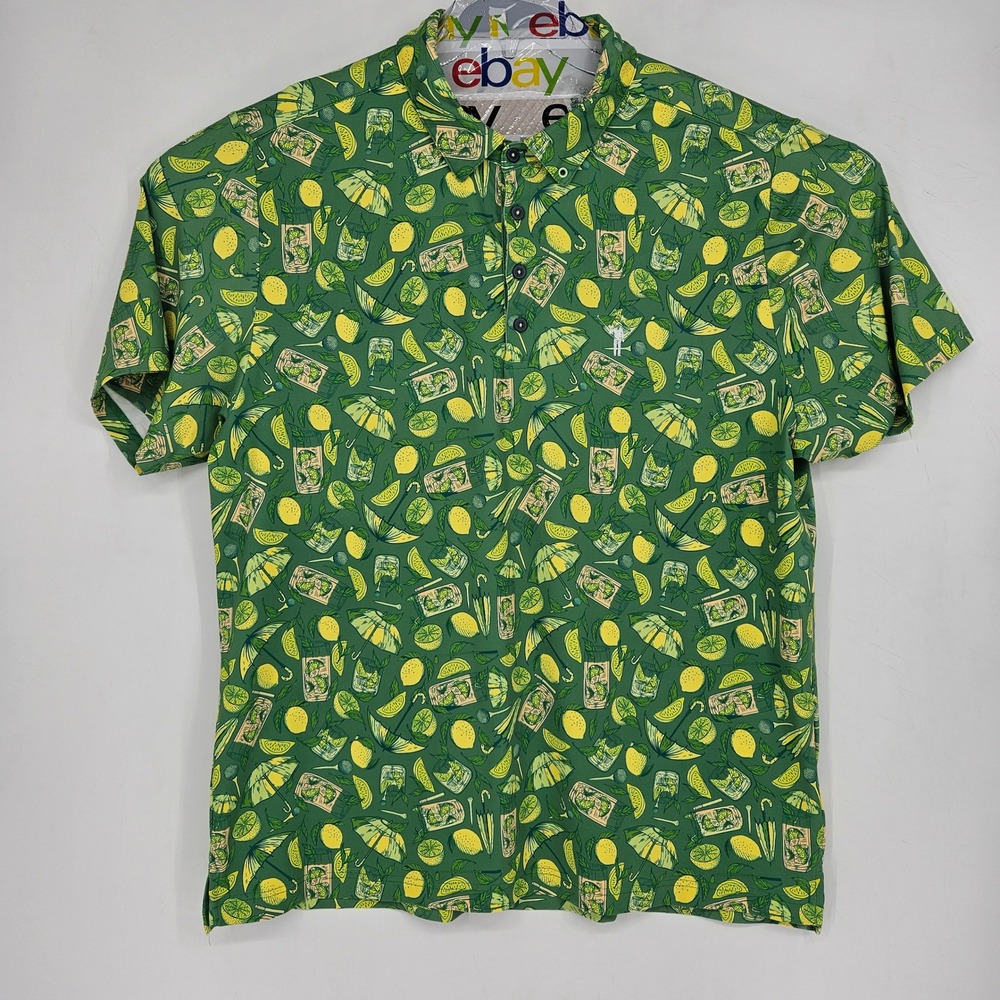 William Murray Shirt Mens Extra Large Polo Lemon Life Cocktail AOP Golf‎ Casual